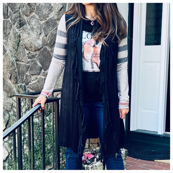 #24 Chic plaid sleeves fringe trim open cardigan - Picture 2 of 6